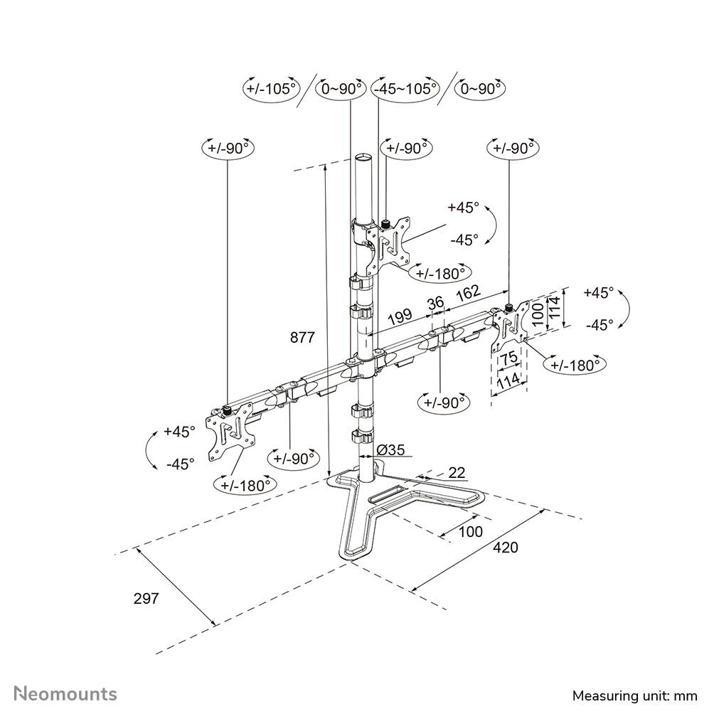 Neomounts DS45-600BL2-1 Triple monitor stand 10-32"